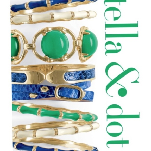 Stella & Dot | Dainty Gold Bangle Bracelet COBALT BLUE+Gold Julep Bangle - Picture 4 of 11